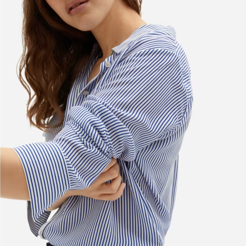 Everlane The Clean Silk Relaxed Shirt - Size 0 - Blue/White